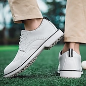 economico Scarpe da Golf da Uomo-scarpe da golf brogue bianche da uomo: resistenti sneakers in similpelle con lacci e dettagli traforati per gli appassionati di golf e sport