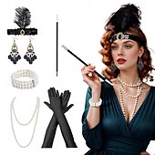 olcso Kiegészítők és még sok más-A nagy Gatsby Flapper fejpánt Gyöngyös karkötő Fülbevaló A nagy Gatsby Toll Retro Csillogó glitter Női Farsang Valentin nap Álarcos mulatság Party estélyi viselet Álarcos mulatság Fesztivál Felnőttek