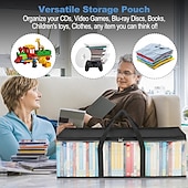 abordables Rangement et organisation-Lot de 2 sacs de rangement pour CD, étuis, supports de boîtiers DVD, sacs de transport de disques vinyles avec poignées, organisateur de stockage multimédia pour DVD/CD/jeux vidéo, disques Blu-ray