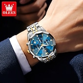 abordables Relojes de Cuarzo-Reloj de pulsera Olevs 3673 para hombre, con esfera romboidal y fase lunar, de acero inoxidable macizo, resistente al agua y fecha.