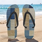 cheap Vacation Sandals-Men’s Blue Leaf Printed Flip Flops – Tropical &amp; Stylish Style for Beach Vacations, Island Hopping &amp; Beachside Dinners