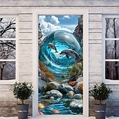 tanie Okładki drzwi-Decoracje drzwi z delfinami oceanicznymi pokrywy drzwi gobelin drzwiowy dekoracja zasłony tło banner do drzwi wejściowych dla domu na wsi
