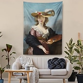 tanie zabytkowe gobeliny-Vintage obraz wiszący gobelin sztuka ścienna duży gobelin mural dekoracja fotografia tło domu sypialnia salon dekoracja autoportret w kapeluszu słomkowym