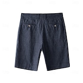baratos Calções Elite Masculinos-Shorts masculino 100% linho liso na altura do joelho, para escritório, uso diário, férias, estilo étnico, azul escuro, inelástico