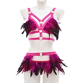 olcso Női jelmezek-Húzza királynő Halloween Felszerelések Alsónemű Feather Bralette Büszkeség Szivárvány Szexi jelmez Felnőttek Női Mindszentek napja Farsang Pride Parade Büszkeség hónapja Egyszerű Halloween jelmezek