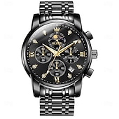 baratos Relógios Quartz-OLEVS 3655 Relógio Clássico Fase da Lua Mostrador Três Olhos Masculino Relógio de Aço Inoxidável para Masculino Fivela Borboleta à Prova d&#039;Água Relógio de Quartzo
