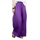 abordables Pantalon uni en coton et lin-Femmes Pantalon en coton et lin Slacks Mode Streetwear Longueur complète Naturel Uni Conception à cordon élastique Confortable Extérieur Extérieur Vacances Noir Vert Claire Violet Vert Été Coupe