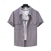 preiswerte Freizeithemden für Herren-Herren Hemd Sommerhemd Freizeithemd Strandhemd Cordhemd Knopfhemd Schwarz Wein Blau Grau Kurzarm Einfach Revers Urlaub Hawaiianisch Fronttasche Bekleidung Polyester Mode Lässig Bequem