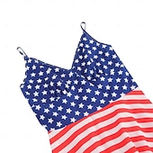  250º Aniversário EUA Meio-dia Vestidos Sem Mangas Nadador Bandeira dos EUA Decote V Fantasia Mulheres 250º Aniversário EUA 4 de julho Festa Adulto Vestido Verão