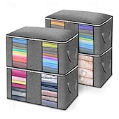 cheap Clothing &amp; Closet Storage-4 Pack Foldable Storage Bags Under-bed Storage, Bedding Storage Bags with Clear Window and Reinforced Handles, Reusable Bag Organizer with Smooth Zipper, for Clothes Blankets Comforters