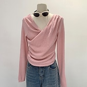 abordables T-shirt uni-Femmes Chemisier Uni Moderne manche longue Col en V Hauts Réguliers Fête Sortir Froncé Noir Rose Claire Bleu Abricot Été