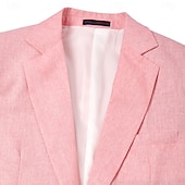 billige Lin blazer-Herre Lin Blazer Sport Frakk Motemessig Hverdagslig Sommer Ensfarget Lin Blazer Rosa Lyseblå Salvie Standard Passform Enkeltknapp