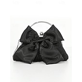 cheap Clutches &amp; Evening Bags-Women&#039;s Satin Bow Evening Clutch Bag – Elegant Pearl Frame Handle Purse for Brides, Weddings, Cocktail Parties and Formal Events Silver Black White