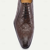 baratos Sapatos Sociais Clássicos-oxfords masculinos de couro marrom com relevo – sapatos kentucky derby para negócios e eventos especiais