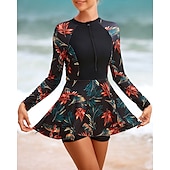abordables Lycra de surf-Femmes Maillot de Bain Rash Guard Protection Solaire UV UPF50+ Léger manche longue Spandex Maillot de Bain maillot de bain ​fermeture éclair sur le devant Natation Surf Plage Sports Nautiques Tropical