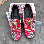preiswerte Herrenpantoletten &amp; -slipper-Blaue Slipper für Herren mit Blumenmuster und Löwenkopf-Dekoration, stylische Mokassins, ideal für Freizeitausflüge, als Freizeitkleidung und für erholsame Ferien