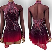 voordelige Schaatsjurken-Kunstschaatsjurk Dames Voor meisjes Schaatsen Jurken Zwart / rood Duimopening Asymetrische zoom Netstof Hoge Elasticiteit Opleiding Wedstrijd Kunstschaatskleding Klassiek Kristal / Bergkristal Lange