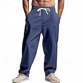 economico Classico-Per uomo Pantaloni di Lino Pantaloni Pantaloni Estivi Pantaloni da Spiaggia Tasca Coulisse Elastico in vita Semplice Comodità Traspirante Vacanza Quotidiano Ferie Hawaiano Boho Nero Bianco
