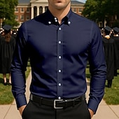 economico camicia da uomo con bottoni-Per uomo Camicia di laurea Maglietta da laureato Maglietta della classe del 2025 Maglia Senior Camicia Estiva Camicia casual Nero Bianco Blu marino scuro Manica Lunga Colore Solido / Tinta Unita