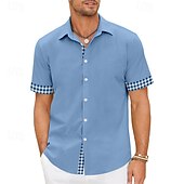 preiswerte Herrenhemd zum Knöpfen-Herren Hemd Sommerhemd Freizeithemd Strandhemd Knopfhemd Blau Kurzarm Einfach Revers Urlaub Hawaiianisch Bekleidung Polyester Mode Lässig Bequem
