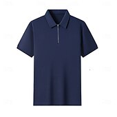cheap Men&#039;s Elite Polo-Men&#039;s Silk Linen Cotton Business Casual Half Zip Short Sleeve Basic Formal Solid Color Zipper Summer Black Dark Navy Sky Blue Dark Green Gray