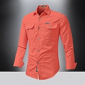 cheap Men&#039;s Work Shirts-Men&#039;s Shirt Summer Shirt Casual Shirt Button Up Shirt Cargo Shirt Black White Red khaki Dark Blue Long Sleeve Plain Shirt Collar Vacation Hawaiian Pocket Clothing Apparel 100% Cotton Fashion Casual