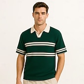 billige Herrepolo med trykk-Herre Polo Strikk polo Virksomhet Avslappet V-hals Kortermet Formelt Fargeblokk Original Sommer Alle årstider Svart Hvit Militærgrønn Beige Polo