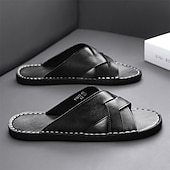 billige Ferietøfler-brune sandaler i imitert skinn med kryssrem – uformelle slip-on sandaler med slitesterk såle, perfekt for hverdagskomfort, ferie og utendørseventyr