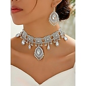 abordables Parures de Bijoux-un parure de bijoux de mariée 1 ensemble Strass Alliage Boucles d&#039;oreilles Collier Femmes Élégant Punk Luxe Parure de Bijoux Pour Mariage Soirée Occasion Spéciale