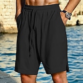 economico Vacanza-Per uomo Shorts Shorts di Lino Pantaloncini Estivi Shorts da Spiaggia Coulisse Elastico in vita Semplice Comodità Traspirante Lunghezza al ginocchio All&#039;aperto Quotidiano Spiaggia Vacanza Moda Nero