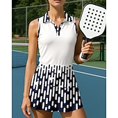 levne Sada ženského tenisu-Dámské Geometrický Sportovní sada Tenisová sada Tenisová sukně Tenisové tričko 2 kusy Bez rukávů Slátanina Tisk Prodyšné Tenis Golf Badminton Přehnutý Sukně Černá Fialová Námořnická modř Oblečení na