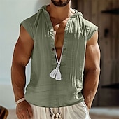 preiswerte Fitness Tank-Tops-Herren Tank Top Weste Unterhemd Ärmelloses Shirt Ärmellos Mit Kapuze Sommer Einfach Mode Designer Basic Knöpfe Urlaub Straße Ausgehen Schwarz Marineblau Grün Top T-Shirt für Herren