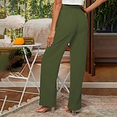 cheap Plain Cotton Linen Pant-Women&#039;s Cotton Linen Pants Slacks Streetwear Casual Full Length Natural Plain Elastic Waist Comfy Comfortable Casual Daily Weekend Grey Navy Black Army Green Summer Regular Fit
