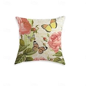 baratos estilo floral e plantas-Capa de Almofada Decorativa Pastoral com Flores 1PC Almofada Quadrada Macia para Sofá Capa de Almofada para Quarto Sala de Estar Cadeira