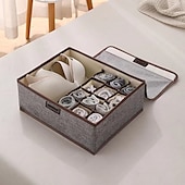cheap Clothes Drawer Organizers-Sock Underwear Drawer Organizer Storage Box, Foldable Divided Storage with Lid, Cotton Linen Fabric, Bra and Panties Organizer, Dust-Proof Clothing Storage Box for Home Use