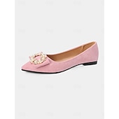 cheap Women&#039;s Flats-Women&#039;s Black Pointed-Toe Flats with Pearl Bow Accent - Elegant Suede Ballet Shoes for Casual Dates and Everyday Outfits