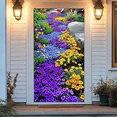 お買い得  ガレージとドアのバナー-夏の小花のドア装飾 ドアカバー ドアタペストリー ドアカーテン装飾 バックドロップ 屋内/屋外ドアバナー フロントドア用ファームハウス