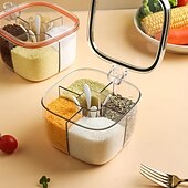 baratos Arrumação de Cozinha-Conjunto de potes de condimentos com 2 compartimentos, caixa de temperos transparente com tampas e colheres, solução de armazenamento conveniente e organizada para sua cozinha