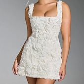 abordables Robes Courts &amp; Mini-Robe de Quinceanera A-Line Élégante Robe de Mariage Invité de Mariage Courte  Mini Sans Manches Col Carré avec Fleurs 3D Rose