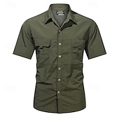 voordelige Werkhemden voor heren-Voor heren Overhemd Zomer overhemd Normaal shirt Overhemd met knopen Cargoshirt Zwart khaki Donker Grijs Leger Groen Korte mouw Effen Overhemdkraag Vakantie Hawaii Zak Kleding 100% katoen Modieus