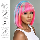 baratos Perucas Sintéticas sem Touca-Perucas sintéticas Kinky Liso Reta natural Corte em Camadas Franja Lisa Fabrico à Máquina Peruca 14 polegadas A1 Cabelo Sintético Mulheres Clássico Confortável Cabelo Ombre Côr Misturada