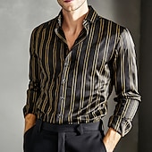 economico Camicie in raso da uomo-Per uomo Camicia Camicia in raso Camicia a righe Camicia casual Camicia con Bottoni Strisce verticali Matrimonio Vacanza Nero Manica Lunga Colletto Primavera &amp; Autunno Tutte le stagioni Abbigliamento