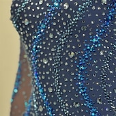 cheap Figure Skating Dresses-Figure Skating Dress Women&#039;s Girls&#039; Ice Skating Dress Navy Thumbhole Open Back Mesh High Elasticity Training Competition Skating Wear Classic Crystal / Rhinestone Long Sleeve Ice Skating Figure