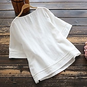 preiswerte Damen Einfache Oberteile-Damenbluse Peplum Einfarbig Stilvoll Lässig 3/4 Länge Ärmel Rundhals Reguläre Tops Täglicher Patchwork Weiß Rot Blau Grün Sommer