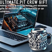 cheap Drinkware-Engines Stainless Steel Mug, Creative Resin and Stainless Steel Coffee Cup, Unique Personality Drinkware, Stylish Whiskey Glass, Perfect Gift and Decorative Figurine for Home and Office