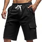 cheap Classic-Men&#039;s Cargo Shorts Shorts Summer Shorts Drawstring Elastic Waist Multi Pocket Plain Comfort Wearable Knee Length Outdoor Sport Daily Fashion Casual Black Red