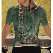 abordables Maillots pour femmes-Femmes Maillot de cyclisme Manche Courte Cyclisme Maillot Top avec 3 poches arrière Respirant Séchage Rapide Évacuation de l&#039;Humidité Bandes réfléchissantes Vert forêt Des sports Vêtement Tenue