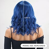 levne Syntetické trendy paruky-Syntetické paruky Velké vlny Mírné vlny Asymentrický střih Elegantní ofina na stroji Paruka 16&quot; A1 Umělé vlasy Dámské Chladný Klasické Pohodlné Modrá