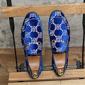 baratos Mocassins-mocassins masculinos de veludo azul bordado com ponta de metal – sapatos elegantes para baile de formatura e festa de formatura