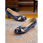 abordables Années 1950-Escarpins à bout ouvert en cuir verni bleu marine pour femme – Chaussures habillées style vintage années 1950 pour le bureau, l&#039;église et les événements printaniers
